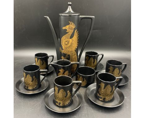 Phoenix pattern Portmeirion coffee service by John Cuffley, 6 cups/saucers, coffee pot, milk and sugar.Condition ReportTiny c