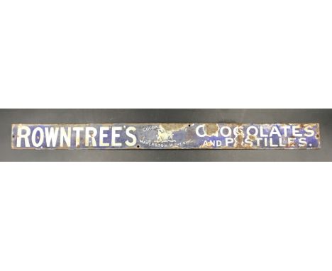 A metal enamelled advertising sign for 'Rowntree's Chocolates and Pastilles', purple and white measuring 61cms w x 5.5cms h.C