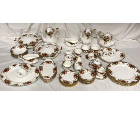 Royal Albert Old Country Roses tea and dinner ware to include : tea and coffee pot, sauce jug, 2 sugar bowls, 6 cups, saucers