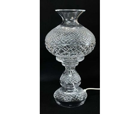 MODERN WATERFORD CUT GLASS TABLE LAMP &amp; SHADE, baluster form, etched mark, 48cms high overall