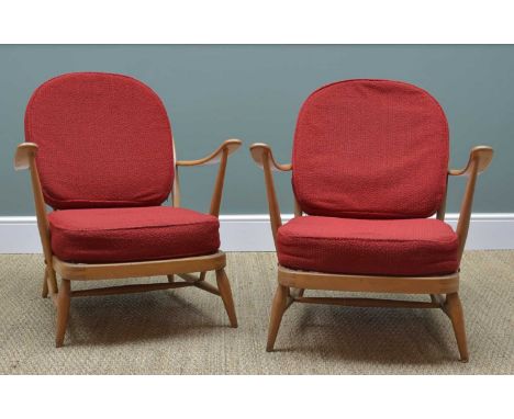 PAIR ERCOL WINDSOR '203' ARMCHAIRS, beech and elm in blonde finish, 117cms h (2)Provenance: purchased in 1987 new, remained i
