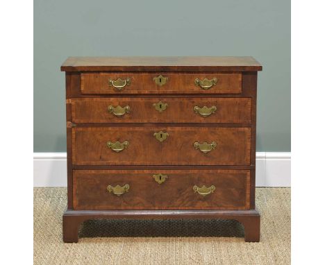 SMALL 18TH CENTURY-STYLE WALNUT &amp; CROSSBANDED CHEST, fitted 4 graduated long drawers, bracket feet, 77w x 32.5d x 70cms h