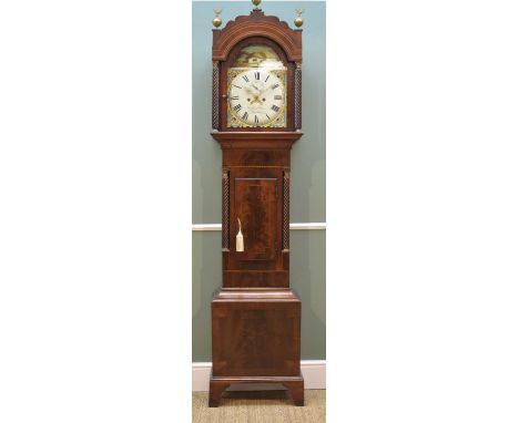 19TH CENTURY SOUTH WALES 8-DAY MAHOGANY LONGCASE CLOCK, D. Lloyd Price, Beaufort, c. 1840, 11 1/2in painted breakarch dial de