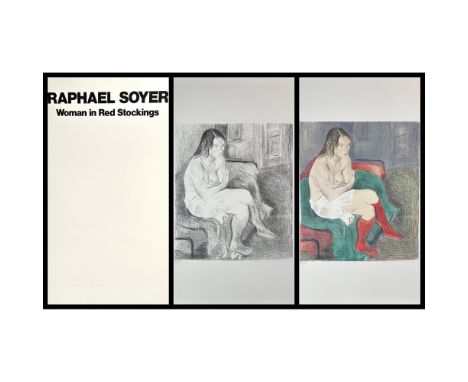 2 Lithographs, 1 printed in color and 1 printed in black and white titled Woman in Red Stockings Portfolio Each lithograph is