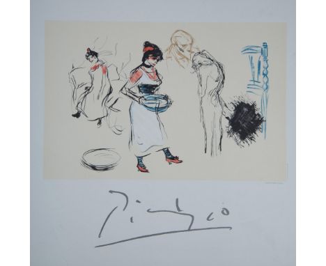 Original color lithograph on wove paper entitled Etude de Personnages after Pablo Picasso's original drawing studies held in 