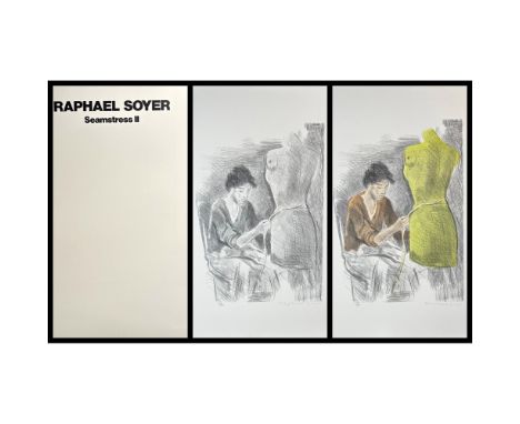 2 Lithographs, 1 printed in color and 1 printed in black and white titled Seamstress II Portfolio Each lithograph is Signed l