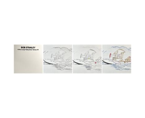 3 Lithographs, 1 with hand coloring ,1 printed in colors and 1 in black and white titled A Very Large Flying Boat Taking Off 