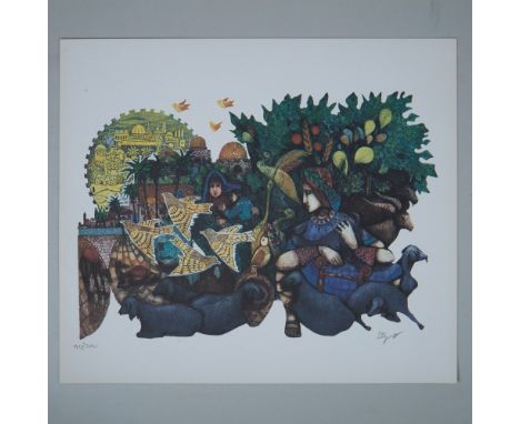 David The Shepherd is a color lithograph on laid paper made in a small edition by Israeli-American artist and master printmak