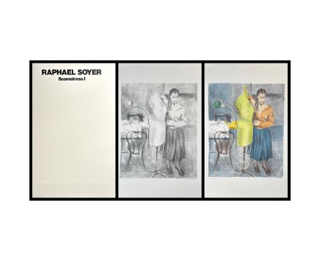 2 Lithographs, 1 printed in color and 1 printed in black and white titled Seamstress I Portfolio Each lithograph is Signed lo