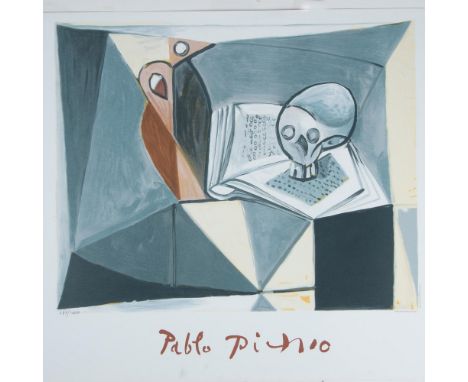 Original color lithograph on wove paper entitled Tete de Mort et Livre (Skull and Book) after Pablo Picasso's original 1946 o