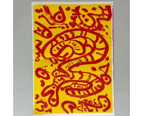 Authentic double leaf color lithograph on BFK Rives paper by Alan Davie entitled Composition in Red from the 1964 limited edi