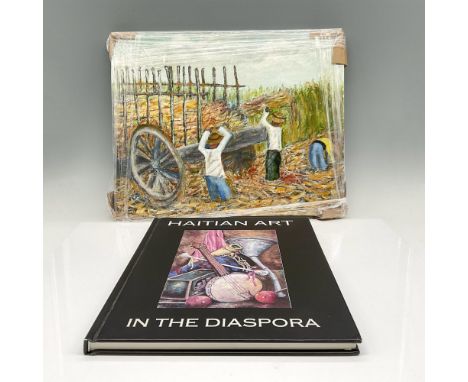 Mounted canvas of field workers 14"L x 11"H and Haitian Art In The Diaspora book 11"H x 9"W. Issued: 20th centuryDimensions: 