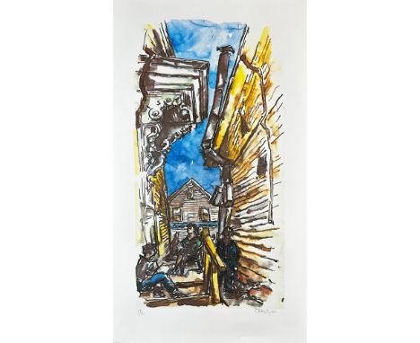 Lithograph titled New England Street Scene. Signed bottom right numbered 19/250. Sight size 17" x 30" Condition: Good. 