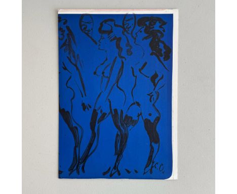 Authentic double leaf color lithograph on BFK Rives paper by Claes Oldenburg entitled Parade of Women. Its verso includes bla