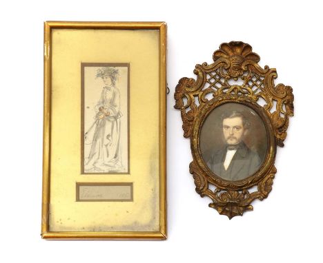 English School, 19th centuryA miniature portrait study of a Gentleman in an ornate brass framewatercolour on paper7.5 x 6.3cm