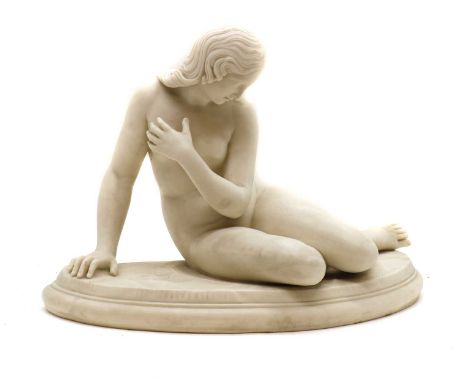 A Parian ware figure19th century, depicting a reclining nude on a curved plinth base,29cm highCondition ReportRepaired crack 