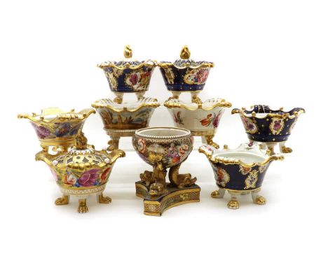 A large collection of Spode porcelain potpourri vases,early 19th century, comprising a c.1820 example, decorated with gilt an