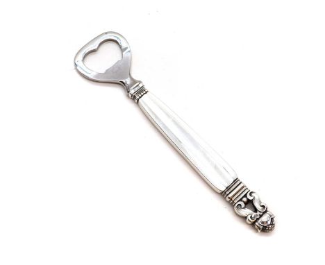 A Georg Jensen silver bottle opener,marked Sterling Denmark, acorn pattern, with a stainless steel end,16cm longCondition Rep