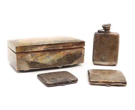 A silver cigarette box, inscribed 'France 1914-15-16', 18.5cm widetogether with two silver cigarette cases,Birmingham 1915, c