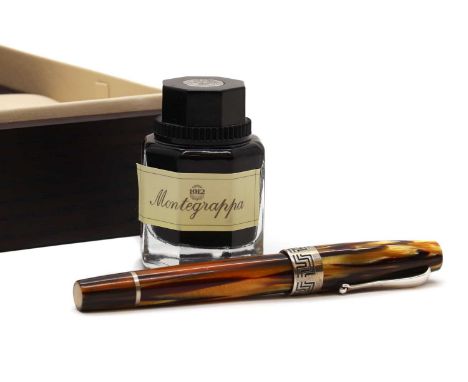 An Italian Montegrappa 'Extra' fountain pen,2007, in brown tortoiseshell imitation, with sterling silver mounts throughout, w