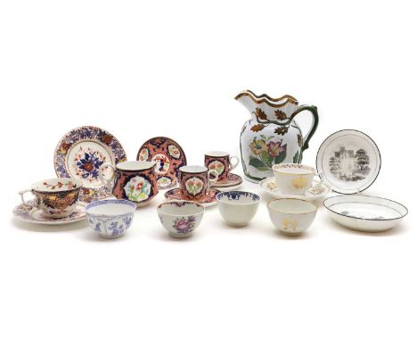 A collection of English ceramics,18th century and later, comprising a Worcester porcelain tea bowl, with relief moulded decor