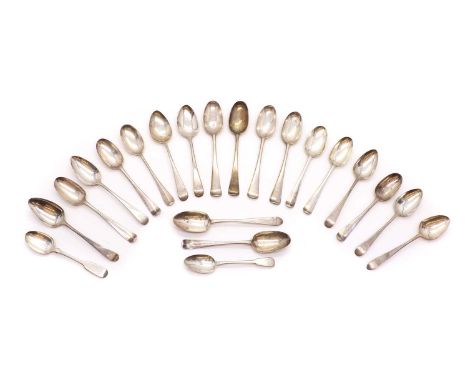 A collection of silver spoons,to include a set of three Irish serving spoons, Dublin 1788, a similar set of five serving spoo