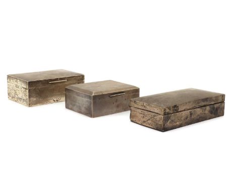 A silver cigarette box,London 1903, of plain rectangular form,16cm widetogether with another similar example,by John Collard 