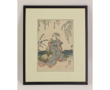 A group of four Japanese woodblock prints,19th century, by various artists, depicting bijin or kabuki artists, including one 