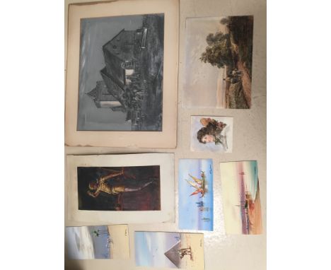 A quantity of pictures to inc watercolours of Orientalist scenes, 19th century landscape & portrait watercolours, theatrical 