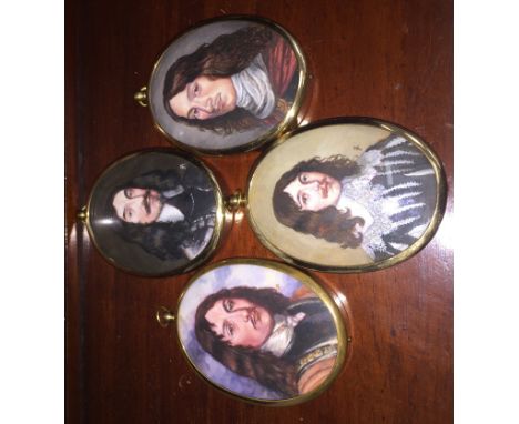 A set of four hand-painted portrait miniatures of 17th century sitters to inc Prince Rupert of the Rhine after Gerrit van Hon
