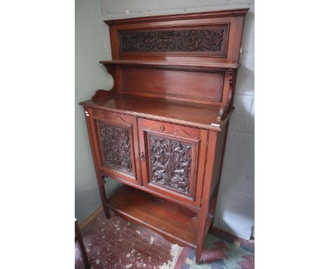 Edwardian carved cabinet - Approx size W: 91cm D: 37cm H: 156cm 