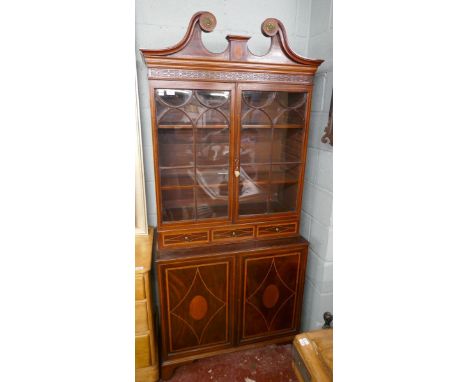 Edwardian inlaid bookcase cabinet - Approx size W: 91cm D: 44cm H: 203cm 