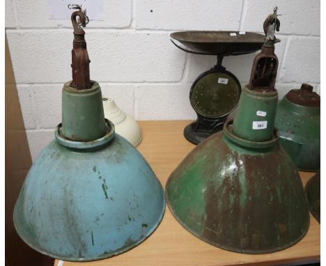Pair of large vintage enamel light shades 