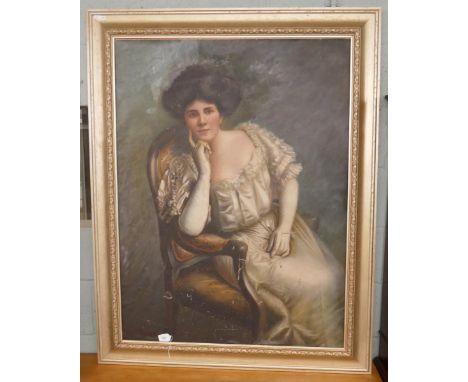 Large oil on canvas - Lady in chair signed G. A. Poole - Approx image size: 82cm x 111cm 