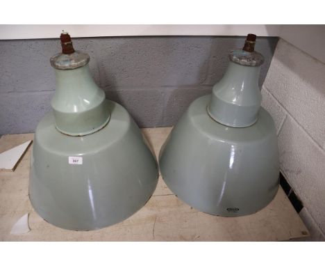 Pair of large vintage enamel light shades 