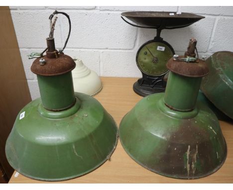 Pair of large vintage enamel light shades 