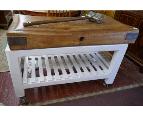 Large antique butchers block on stand - Approx size W: 124cm D: 62cm H: 83cm 