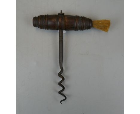 Antique turned corkscrew with brush 
