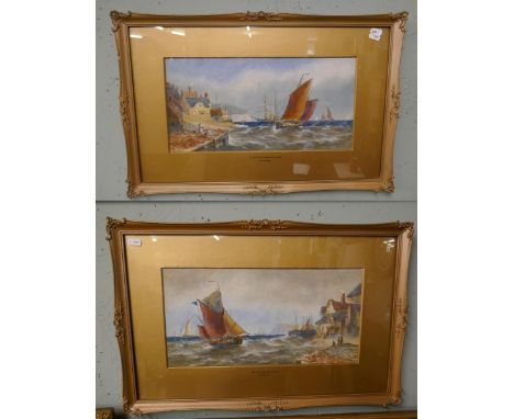 Pair of watercolours by R T Wilding - A Dutch Fishing Village - On the Devon Coast - Approx image size: 41cm x 21cm 