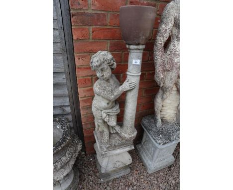 Stone cherub planter on plinth - Approx height: 133cm 