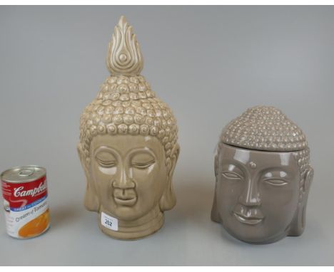 Ceramic Buddha image together with a ceramic budda incence oil burner - Approx height of tallest: 34cm 
