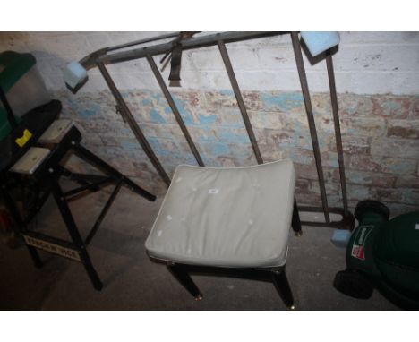 A VINTAGE CAR ROOF LUGGAGE RACK AND VINTAGE STOOL