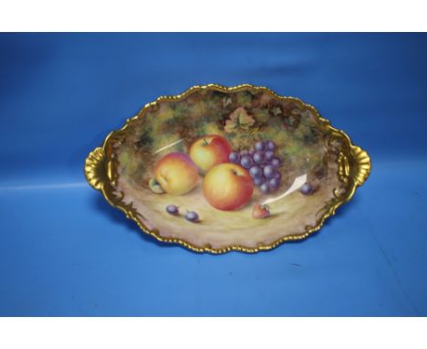 A ROYAL WORCESTER OVAL DISH with hand painted fruit design, signed H. Ayrton, W approx. 31 cm 