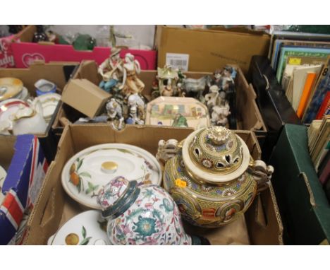 TWO TRAYS OF ASSORTED CERAMICS TO INCLUDE ROYAL WORCESTER 'EVESHAM', ROYAL DOULTON 'DICKENS' WARE ETC.