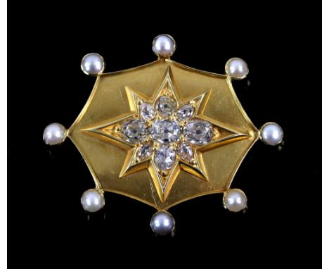 Victorian diamond star brooch, set with nine old cut diamonds, estimated total diamond weight 2.25 carats, in eight point sta
