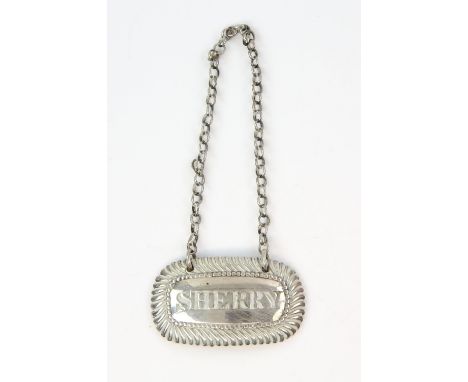 Georgian silver decanter label for Sherry, by I R London 1822.     