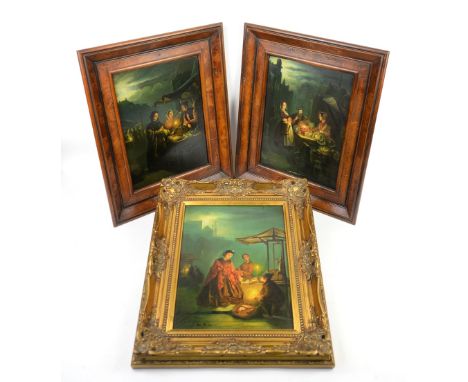 R Van Molen, three oils on board, together with an oil on canvas landscape by W Horner.     