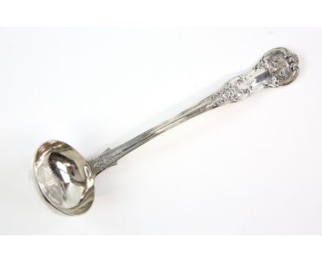 Georgian fluted silver bowl ladle with Baleen handle .     Handle with small knocks and scratches. Loose.Bowl misshapen, worn