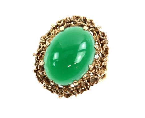 Vintage green stone cocktail ring, mount testing as 14 ct, ring size L.     CONDITION14 ct gross weight 7.2 grams