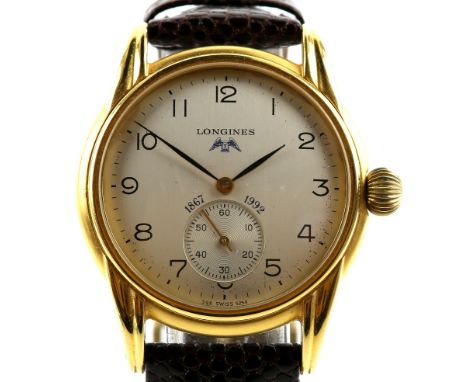 Longines gentleman's  wristwatch  Ref 26643793  125 anniversary model, the signed silver dial with Arabic numerals, minute tr